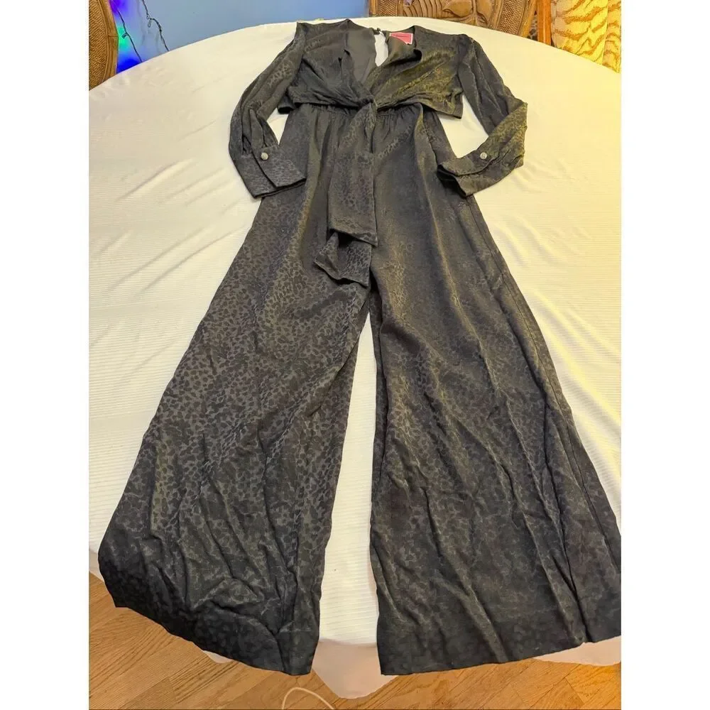 Kate Spade Black Wide Leg Leopard Jumpsuit Size 0